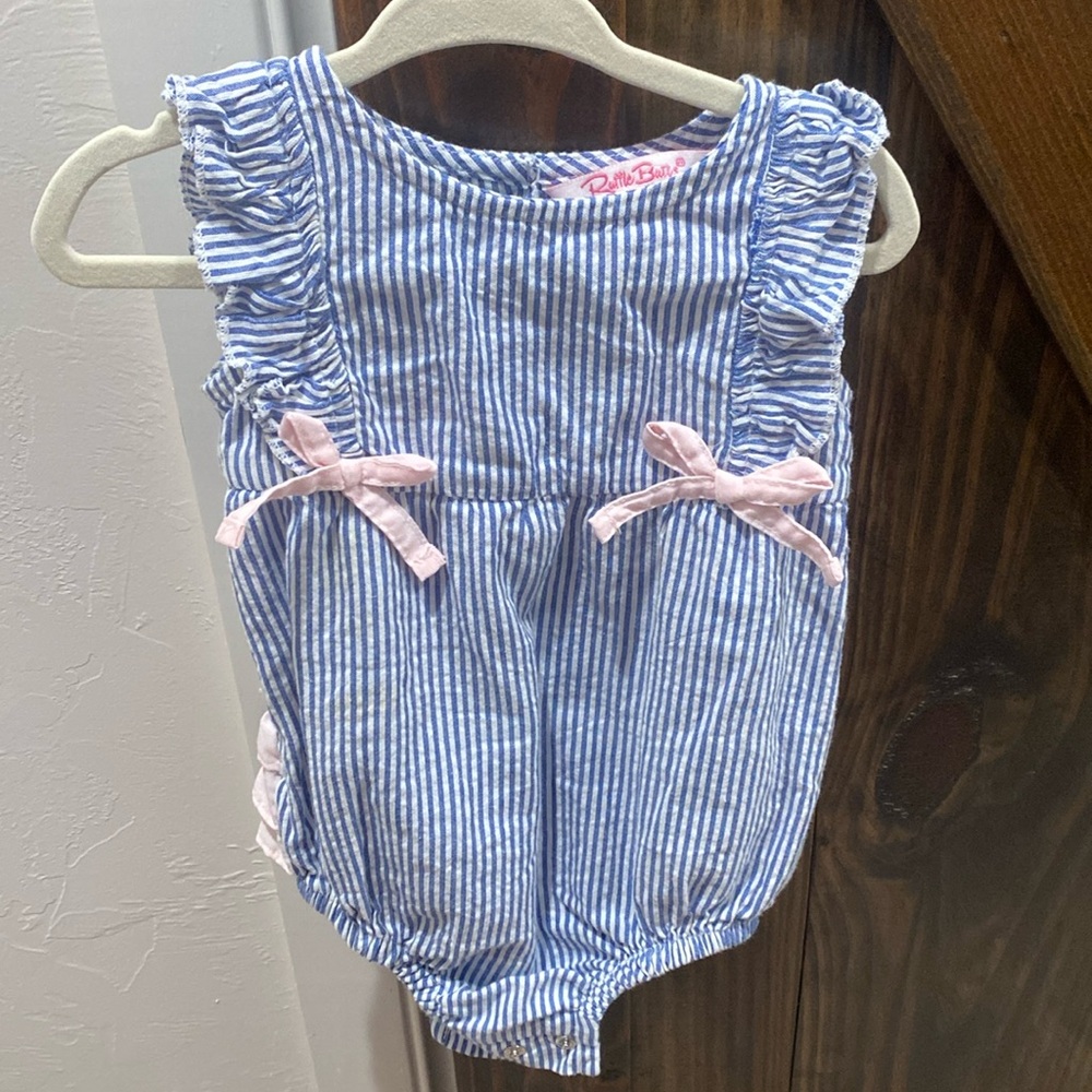 Ruffle butts adorable blue and pink one piece